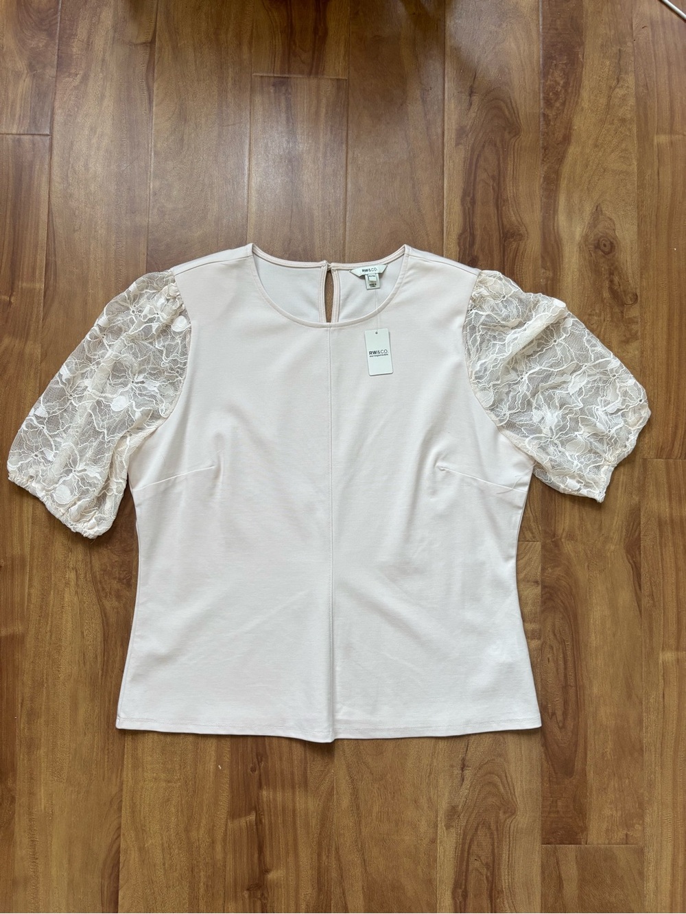 RW&CO. Blush Pink Top with Lace Puff Sleeves